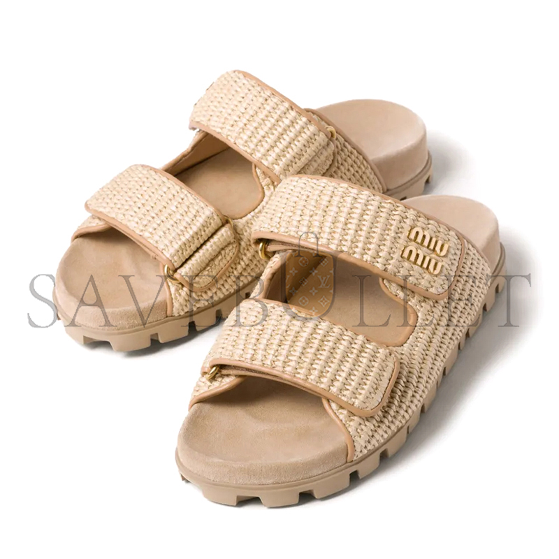 M1v M1v raffia-effect woven fabric slides 5xx636